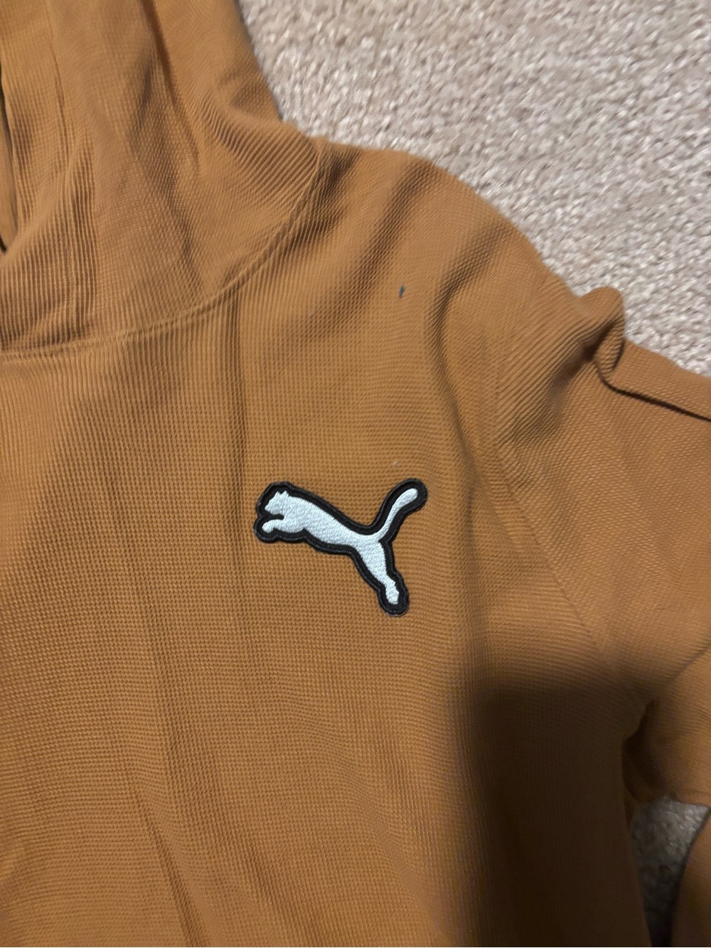Puma Men's Zip-Up Hoodie in Caramel Brown with White Logo